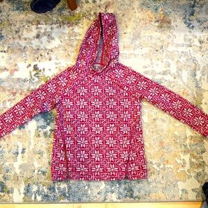 Talbots Small Petite Zip Sides Hoodie Raspberry snowflakes or flowery